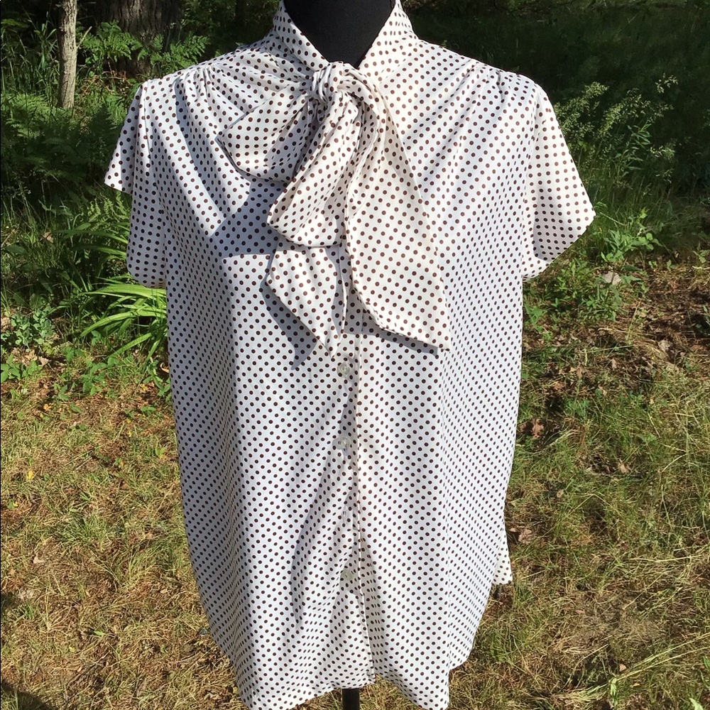 Vintage polka dot pussy bow short sleeve blouse 42